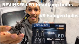 Bevinsee LED headlight bulbs v halogen bulbs fitted brightness temperature amp beam pattern review [upl. by Adas]