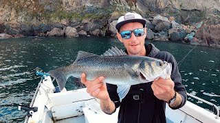 INSHORE BASS LURE FISHNG  BOAT FISHING UK  GUERNSEY [upl. by Adnarem400]