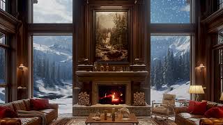 Cozy Winter Retreat Snowfall ASMR and Crackling Fireplace in Living Room for Stress Relief Relax [upl. by Einnod]