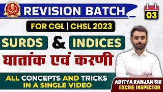 🔴DAY 03  SURDS amp INDICES  FREE REVISION BATCH  SSC CGLCPOCHSL  Aditya Ranjan Sir ssccgl2023 [upl. by Cahan]