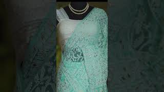 Gorget sari with chikankari work that shimmers in lightviralshortstrendingshortsshortsytshorts [upl. by Anavas]