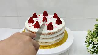 Kek Span Harijadi Tanpa Ovalette  Easy Strawberry Birthday Sponge Cake without ovalette [upl. by Islaen]