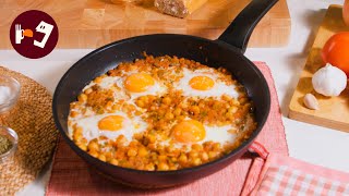 Huevos con garbanzos y verduras 🍳 Receta muy saludable rápida fácil y económica [upl. by Cirred]