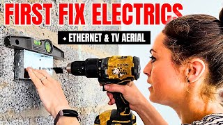 How I installed electrics for a media wall double socket then prepped for ethernet amp TV aerial [upl. by Yrrum590]