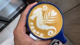 Speciality Coffee Training  Barista art skills  Coffee Latte Art Tutorial Coffee art Seahorse [upl. by Adnilreh]