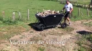 Brouette electrique Zoette  Mega jumbo bac transport bois pente 20 [upl. by Assirehs666]