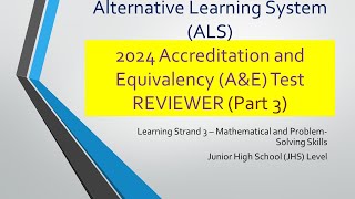 Video 233  2024 AampE Test Reviewer LS 3 Math Part 3 [upl. by Massimiliano734]