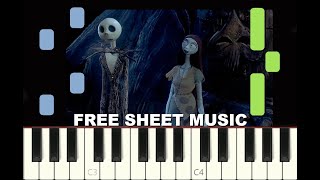 SALLYS SONG from The Nightmare Before Christmas Piano tutorial with free Sheet Music pdf [upl. by Ejroj]