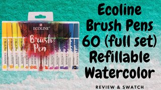 Ecoline Brush Pens  60 Full Set  Refillable Watercolor  Review amp Swatch [upl. by Thorncombe]