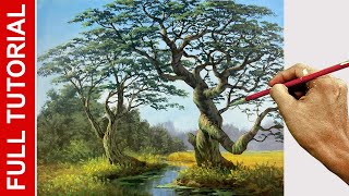 Tutorial  Acrylic Landscape Painting  Tale of Two Trees  JMLisondra [upl. by Coshow]