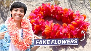 How To Make a Hawaiian Lei with Fake Flowers DIY Flower Necklace [upl. by Lleumas]