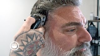 Massive Beard Gets Cleaned Up with Haircut Taper  Beardbrand Studio [upl. by Hyde]