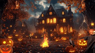 Spooky Haunted Porch Ambience for a Cozy Autumn Halloween  Crackling Fire amp Nature Sounds for Sleep [upl. by Devondra977]