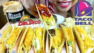 No Talking ASMR Crunchy TACOS Mukbang 먹방 Taco Bell Queso amp Del Taco Burrito suellASMR [upl. by Brosy]