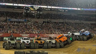 MONSTER JAM WORLD FINALS 20 SEVEN MONSTER TRUCK JUMP ENCORE [upl. by Aniram28]