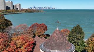 Promontory Point Hyde Park Chicago  Autumn Color  Drone Flight [upl. by Anetsirk905]