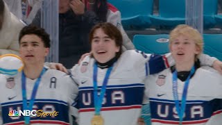 USA hockey teenagers belt out the national anthem at Youth Olympics  NBC Sports [upl. by Gunthar16]