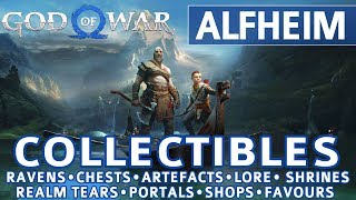 God of War  Alfheim All Collectible Locations Ravens Chests Artefacts Shrines  100 [upl. by Alessig]