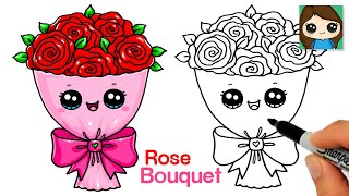 How to Draw Roses Super Easy 💐Valentines Flower Bouquet Art [upl. by Lamee]