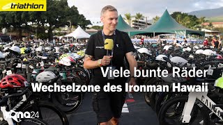 Viele bunte Räder In der Wechselzone der IronmanWM Hawaii 2024 [upl. by Musetta]