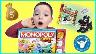 Playing Monopoly Junior kids board game for Family Game Night with Canadoodle Toy Reviews [upl. by Stephana795]