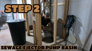 BASEMENT RENOVATION  SEWAGE EJECTOR PUMP BASIN INSTALL INSTALLATION [upl. by Marion352]