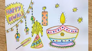 Diwali Drawing  Diwali Diya Drawing  Happy Diwali Drawing  Diwali Festival Celebration Drawing [upl. by Anij544]