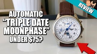 Guanqin Automatic quotTriple Date Moonphasequot Watch From GearBest  Longines Chrono Homage [upl. by Rawdin]