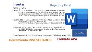 Como hacer una Bibliografia en Word en formato APA Correctamente Muy Rapido y Facil [upl. by Notsla579]