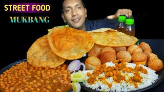 INDIAN VEG FOOD EATING MUKBANG CHHOLE BHATURE CHHOLE CHAWALPANI PURI EATING CHALLENGE STREET FOO [upl. by Nwahsaj640]