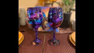 Alcohol Ink on Wine Glasses Step by Step Tutorial Watch Me Work [upl. by Trelu]