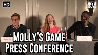 Mollys Game Press Conference  Jessica Chastain Idris Elba amp Aaron Sorkin [upl. by Penelopa]