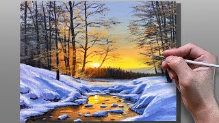 Acrylic Painting Golden Winter Landscape  Correa Art [upl. by Nelan]