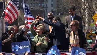 Hillary Clinton dances on stage with NY officials [upl. by Leffert200]