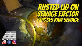 Rusted lid on sewage ejector exposes raw sewage Dayton MN home inspection [upl. by Ax]