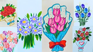 How to Draw Flower Bouquet Easy  6 Step by Step Bunch of Flowers Drawing Beginner art  Craftmerint [upl. by Eiramanad]