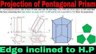 Pentagonal Prism  Projection of Solid  Edge Inclined to HP rajagopalthangavelsforum [upl. by Zubkoff123]