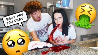 Throwing Up Blood PRANK On Boyfriend Cute Reaction  U7Jewelry FaithHeart [upl. by Ofloda]