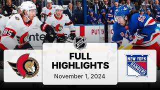 NHL Highlights  Senators vs Rangers  November 1 2024 [upl. by Nasar]