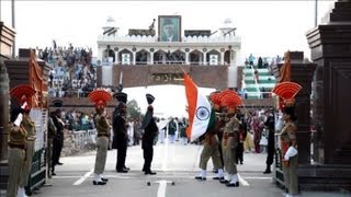 India Pakistan perform traditional border ceremony [upl. by Lekym]