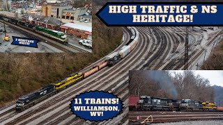 High Traffic amp NS Heritage 11 Trains In Williamson WV [upl. by Horn]