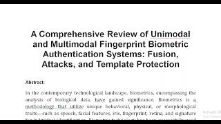 A Comprehensive Review of Unimodal and Multimodal Fingerprint Biometric Authentication Systems Fusio [upl. by Aloz380]