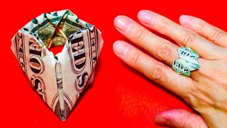 Origami Dollar Bill Heart Ring Tutorial How to make Money Origami Heart Ring Easy DIY Paper Crafts [upl. by Aras775]