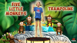 Toddler Trampoline Workout  Five Little Monkeys Jumping On The Bed  PE Bowman [upl. by Aipmylo]