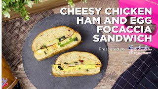 Gardenia Cheesy Chicken Ham amp Egg Foccacia Sandwich [upl. by Euqinommod]