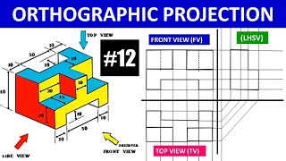 Orthographic projection problem 12  first angle projection hindiurdu [upl. by Namilus231]