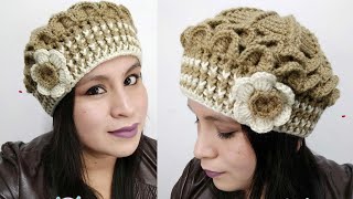 Como tejer la Boina N° 22 a crochet para niñas y mujer en punto Cocodrilo o escamas paso a paso [upl. by Kimberley]