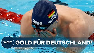 Olympische Sommerspiele in Paris Deutscher Schwimmer holt Gold über 400 Meter Freistil [upl. by Enihpesoj]