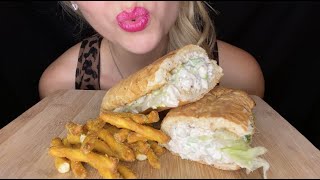 ASMR CHICKEN SALAD SANDWICH  POTBELLY HONEY MUSTARD DOTS PRETZELS no talking  kakesASMR [upl. by Sremlahc125]