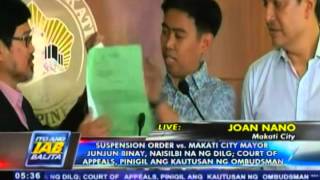 Suspension order vs Makati Mayor Junjun Binay naisilbi na ngunit CA naglabas ng TRO [upl. by Atiuqihs]